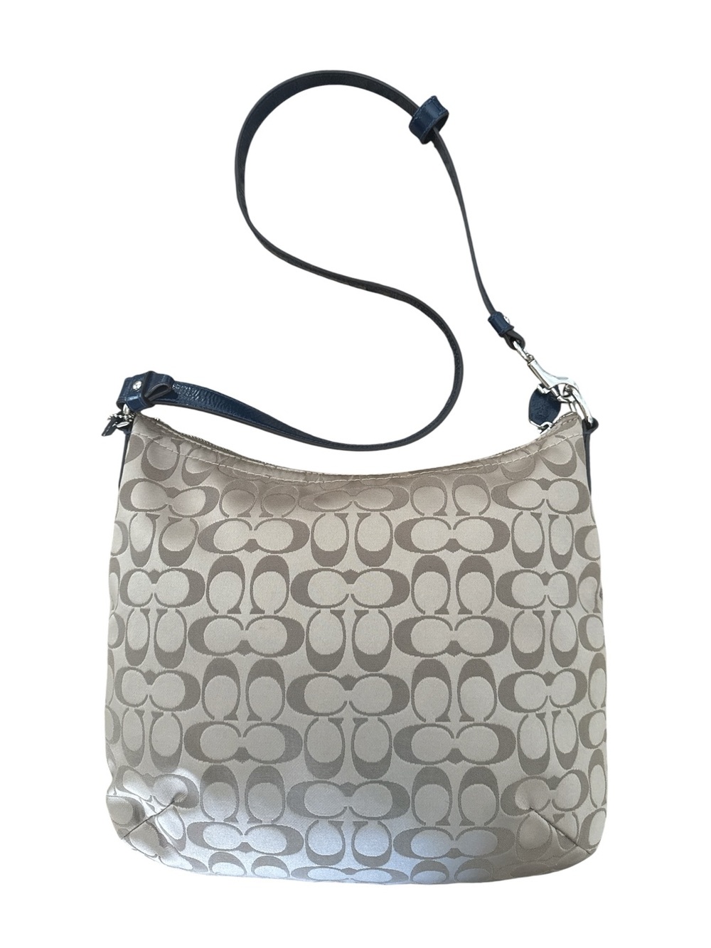 Coach F19232 Tan Signature Canvas Crossbody with Navy Trim - Picture 11 of 15